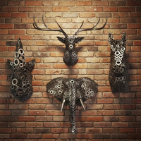 Sculpture murale suspendue rétro moderne pour la maison, artisanat en fer et en métal, statue de tête de cerf creuse grandeur nature