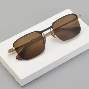 2024 new men's square half-rim sunglasses frame high-quality luxury pure titanium polarized glasses
