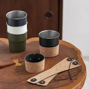Custom Cork Cup Sleeve Foldable Cork Grain PU Leather Cup Holder Stainless Steel Cup Case