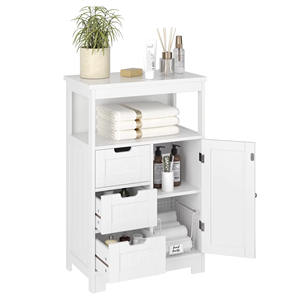 <b>Bathroom</b> Floor <b>Storage</b> Cabinet with 1 Door and 3 Drawers <b>Wooden</b> <b>Storage</b> Organizer Free Standing Entryway Cupboard for Home - Product Image 1