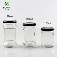 Vente flash : Bouteille en verre ronde pour sauce chili au bœuf, champignons, 200 ml, 220 ml, 280 ml, emballage alimentaire, pot à cornichons en conserve avec couvercle en métal noir