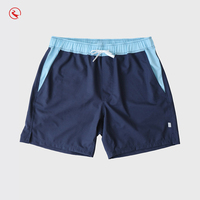 Nouveaux shorts de bain pour hommes bleu marine avec fentes latérales, bordure aqua et cordon de serrage, pour l'été et le surf