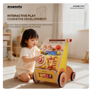 Marche-bébé en bois MUWANTU avec panneau de conduite, volant, marche-bébé multifonctionnel pour tout-petits - Product Image 5