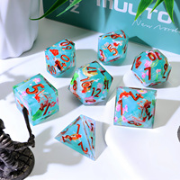 Ensemble de dés en résine DND, dés à bords pointus, design de lotus et de poisson en cuivre rouge pour jeu de rôle Dungeons and Dragons - L23