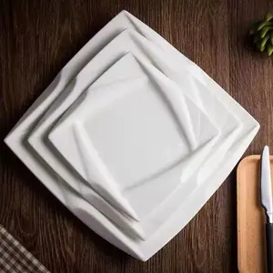 Juego de platos cuadrados de porcelana blanca para boda, vajilla de cerámica para fruta y Navidad, de fábrica