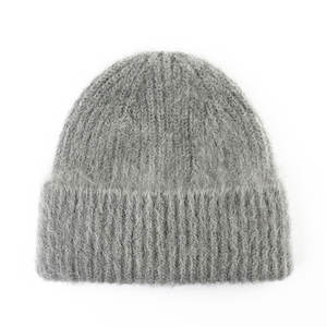 Premium Minimalist çizgili örgü yün-pamuk katı-renk 19% RMS tiftik 15% RWS yün bere kadın sonbahar-kış moda - Product Image 1