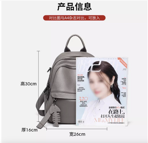 Mochila de cuero Andong para mujer, con doble cremallera, de cuero vacuno genuino, a la moda, de gran capacidad, para exteriores, modelo 8360 - Product Image 4