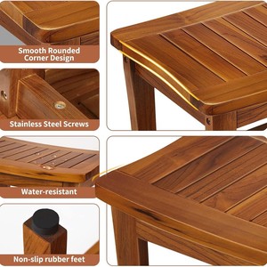 Tabouret de salle de bain en teck 51x34,5x47 cm, siège de douche à double rangement, bois massif - Product Image 4