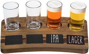 Ensemble d'échantillonnage de vol de dégustation de bière-quatre verres de Pub <span class=keywords><strong>Pilsner</strong></span> de 6 oz et plateau de service en bois brun foncé - Product Image 2