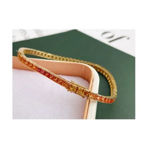 Bracelet tennis en or jaune 18 carats pour femmes, saphirs naturels multicolores, Xinfly - Product Image 1