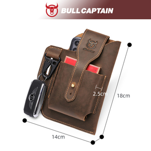 BULLCAPTAIN Sac banane vintage rétro pour sports de plein air en cuir véritable, sacoche de téléphone portable en forme de baril avec fermeture éclair, direct usine - Product Image 5
