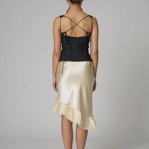 European And American Style Pleated Midi <b>Skirt</b> Women Satin Fishtail Solid Color Shiny Micro <b>Elasticity</b> Natural Waistline - Product Image 3