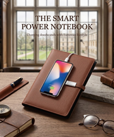 Carnet de notes exécutif en cuir PU avec logo personnalisé, format A5, batterie externe intégrée et câble de charge sans fil