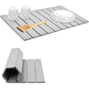 Alfombrilla para platos de piedra grande de diseño moderno, superabsorbente, de secado rápido, almohadilla plegable para baño de cocina, cubierta extraíble, nueva tierra de diatomeas - Product Image 2
