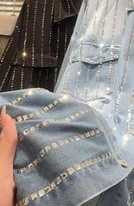 Camicie e camicette in Denim <span class=keywords><strong>Oversize</strong></span> con diamanti a righe di tendenza autunno 2025 abbigliamento <span class=keywords><strong>donna</strong></span> ampia giacca Casual in Denim - Product Image 6