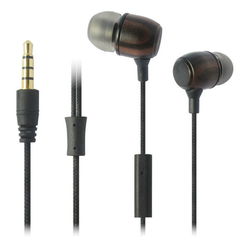 Comfortable Wood Earbuds 1m Nylon Braided Thread Headphones In-ear