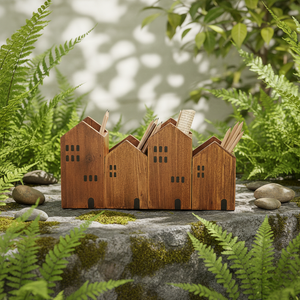 Mini Casa di Natale Esagonale in Legno Inciso per Decorazione Rustica a Più Livelli - Product Image 5