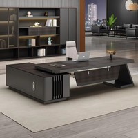 Bureau de direction moderne de luxe, table de bureau haut de gamme pour PDG, bureau de patron avec armoire de rangement