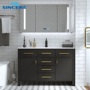 Gabinete de baño simple <span class=keywords><strong>rústico</strong></span> moderno, nuevo tablero de roca ligero de pie, lavabo de <span class=keywords><strong>tocador</strong></span>, inodoro, Baño - Product Image 4