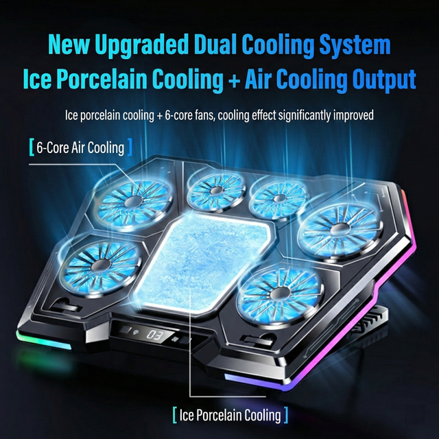 U-JIE-D13 RGB USB Gaming Laptop Cooler Stand Fan Device 11-17.3 Inch Aluminum Plastic Air-Cooled Six Fans-Stock Product