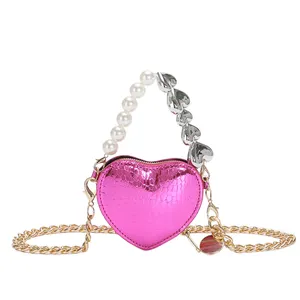 China wholesale market mini micro bag purse charms 2023 fashion cute ladies pearl beaded bag for girl Metal Chain messenger