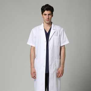 Camice da Laboratorio Unisex in Policotone Twill Bianco a <span class=keywords><strong>Maniche</strong></span> <span class=keywords><strong>Corte</strong></span> con Tasche e Rilevamento Ago per Ospedali e Cliniche - Vendita all'Ingrosso - Product Image 4