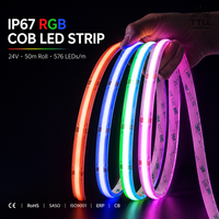 Tira de LED RGB COB de 24 V, IP67, Resistente al Agua, 576 LED/m, Rollo de 50 m, Cinta de Luz Lineal Flexible sin Puntos para Decoración de Jardín Exterior