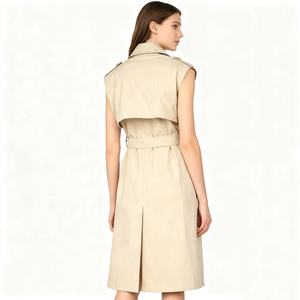 Manteau <span class=keywords><strong>trench</strong></span> <span class=keywords><strong>sans</strong></span> manches pour femme Boying, printemps-été, col à revers, double boutonnage, ceinture, polyester, écologique, respirant, long, ODM - Product Image 3