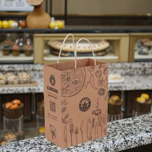 ถุงกระดาษคราฟท์สั่งทำขายส่งสำหรับใส่อาหารแบบนำกลับ ขนมปัง ของหวาน ขนมอบ พร้อมโลโก้ของคุณเอง - Product Image 1