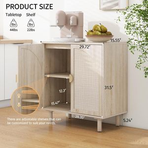 Buffet de rangement en rotin, armoire d'appoint à 2 portes en cannage, credenza en bois style <span class=keywords><strong>bohème</strong></span>, idéal pour le salon et la cuisine - Product Image 2