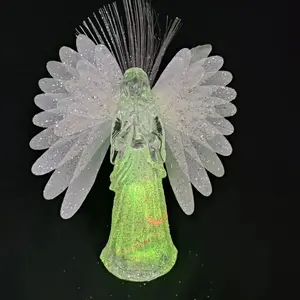 Groothandel Kleurveranderende Glitter Mooie Engel Met Glasvezel Vleugel Indoor Ornamenten Engel Beeldjes