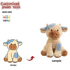 Peluche de <span class=keywords><strong>vache</strong></span> assise personnalisable OEM/ODM - Couleurs et motifs personnalisables, veau en peluche personnalisé avec des taches bleues pour cadeaux - Product Image 1