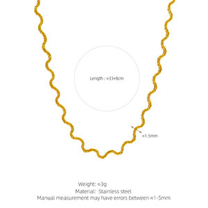 Ensemble de bijoux tendance pour femmes, collier et bracelet en acier inoxydable 316l imperméable, plaqué or 18 carats, motif vague - Product Image 4