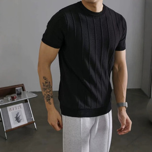 Camiseta de Manga Corta con Cuello Redondo para Hombre, Color Sólido, Transpirable, Tejida, Top Básico de Verano, Ropa Juvenil - Product Image 2