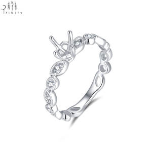 Top Quality Trendy Leaves Design Fine Jewelry 18K Solid White Gold Real Natural Diamond Semi Mount Ring For Women <b>Wedding</b> Band - Product Image 4