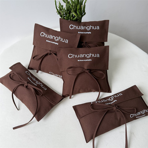 CH Custom Logo Luxury Brown Cotton Linen <b>Envelope</b> Handbag Dust Bag with Bow-Tie Flap Cotton Pouch Clothing <b>Gift</b> Packaging Bag - Product Image 5