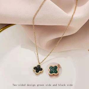 Collier en acier titane non décolorant, modèles de créateurs en or rose, cristal diamant, double face, trèfle à quatre feuilles - Product Image 5