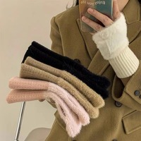 Damen Neue Acryl-Nerz-Fleece Halbfinger-Handschuhe Winter Wärme Elastizität Gestrickt Weich Einfarbig Plüsch Mode Täglicher Gebrauch
