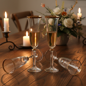 Flûte à champagne en <span class=keywords><strong>cristal</strong></span> soufflé à la main avec bord doré, sans plomb, en gros, vaisselle <span class=keywords><strong>de</strong></span> luxe pour restaurant - Product Image 2