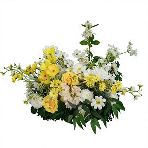 Hermosa Decoración de Boda, Camino de Flores Artificiales de Seda, Tacto Real, Rosas Amarillas y Blancas, Flores de Bosque, Largo, para el Día de la Madre - Product Image 1