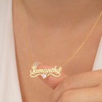 Collier personnalisé avec plaque nominative, pendentif personnalisable avec nom et pierre de naissance, en acier inoxydable plaqué or 18 carats, chaîne à maillons style hip-hop