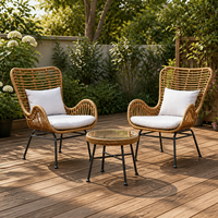 Ensemble de meubles d'extérieur de style resort de luxe en rotin PE, 3 pièces, avec canapé et table basse ronde pour la plage ou le bord de la piscine