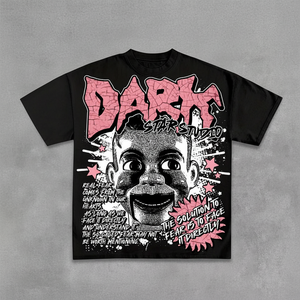 เสื้อยืดผ้าฝ้ายกราฟิกสยองขวัญแนววินเทจของผู้ชายเสื้อยืดลำลองคอกลมลายสตรีทแวร์แนวสตรีท Y2K สีดำดวงดาวสีเข้ม - Product Image 1