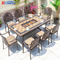 Table de barbecue coréen d'extérieur au design traditionnel durable, table à manger en aluminium moulé, chaises, parc, cour, hôtels, villas