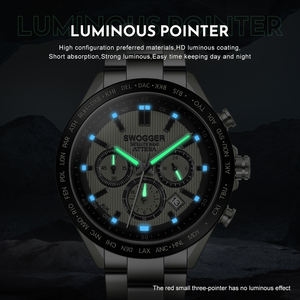 Reloj de cuarzo luminoso SWOGGER para hombre, cronógrafo multifunción, esfera de <span class=keywords><strong>minutos</strong></span> y segundos, correa de acero inoxidable, fecha, resistente al agua, BN-6009 - Product Image 6