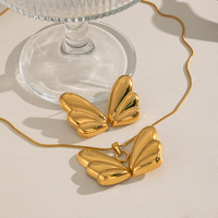 Ensemble collier et boucles d'oreilles ailes de papillon, pendentif en acier inoxydable plaqué or 18 carats, chaîne pour femme, élégant, luxueux, chic, tendance
