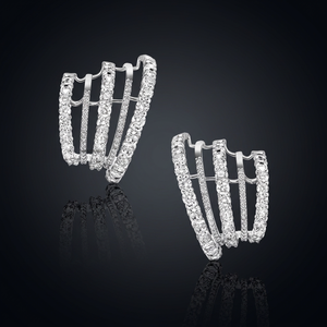 Vintage Lab Grown Diamond Multi <b>Row</b> Hoop Earrings Engagement Party Cut Statement Hoops 10K 14K 18K Gold 925 935 Silver Fine - Product Image 1