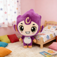 Jouets en peluche personnalisés adorables dans des tons violets, avec des détails de logo personnalisables. Parfait pour les cadeaux d'enfants et les souvenirs de marque.