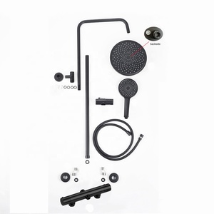 Sang trọng lượng mưa SUS304 thép không gỉ treo tường Brass tĩnh nhiệt Mixer vòi hoa sen vòi hàng đầu + Tay vòi hoa sen Set Đen G7 đánh bóng - Product Image 1