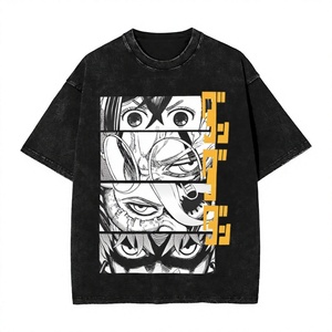 T-shirt Homme Oversize Personnalisé en Coton 100% Noir Lourd 240g, Lavage Acide, Motif Vintage DAN DA DAN Anime, Manches Courtes - Product Image 4